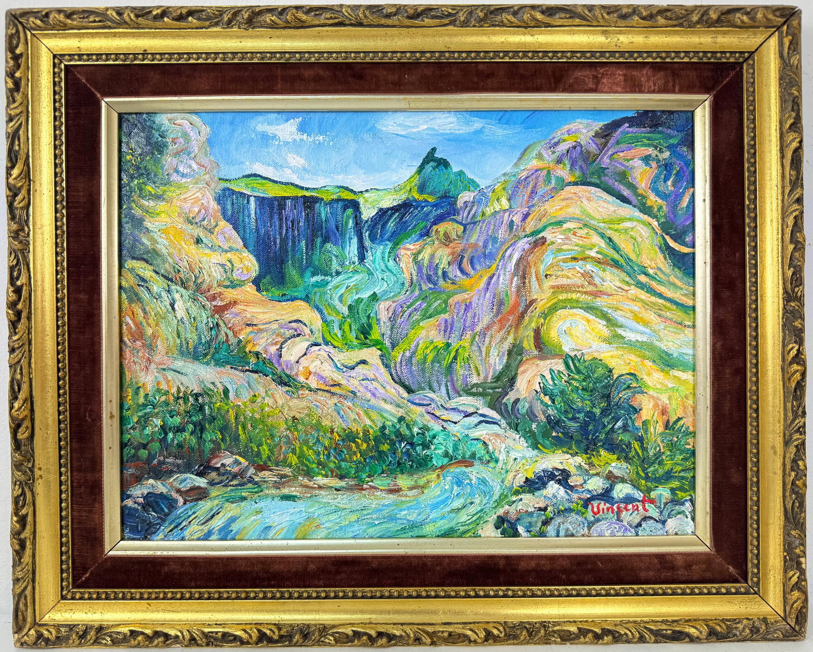 Vincent Van Gogh (Oil on canvas painting) Style of: Oil on canvas painting 16 x 20 inches, rendered in the style of Vincent Van Gogh (30 Mar 1853 - 29 Jul 1890) was a Dutch painter, generally considered to be the greatest after Rembrandt van Rijn, and 
