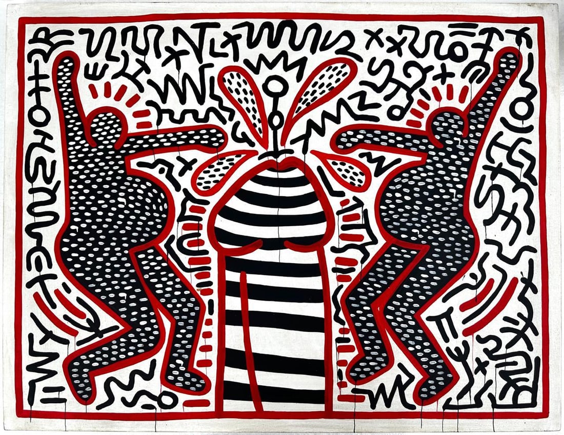 Keith Haring (Acrylic on canvas painting) Style of (1 of 5)