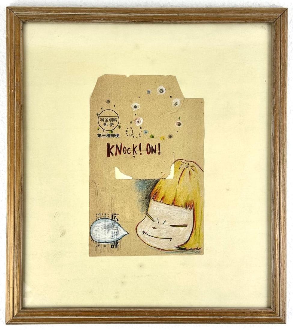 Yoshitomo Nara (Colored Pencil on Envelope) Style of: Colored Pencil on Envelope 6½ x 10 inches, rendered in the style of Yoshitomo Nara, born 5 December 1959 is a Japanese artist. He lives and works in Nasushiobara, Tochigi Prefecture, though his