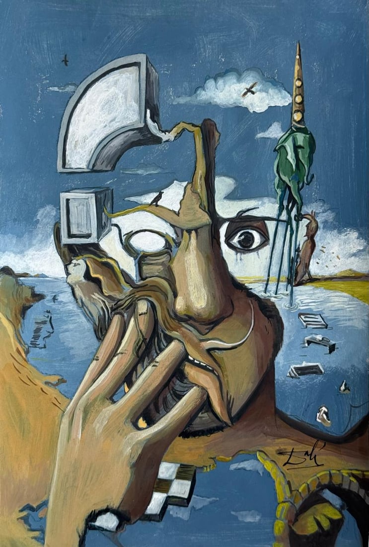 Salvador Dali Spanish (Drawing on Paper Painting) Style of: Drawing on paper 8 x 12 inches, rendered in the style of Salvador Dali between (11 May 1904 - 23 Jan 1989) was a Spanish surrealist artist, painter and printmaker, influential for his explorations of 