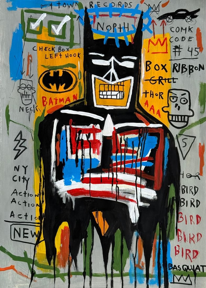 Jean-Michel Basquiat (Drawing on Paper Painting) Style of: Drawing on paper 8½ x 11½ inches, rendered in the style of Jean-Michel Basquiat (22 Dec 1960 - 12 Aug 1988) was an American artist who rose to success during the 1980s as part of the Neo