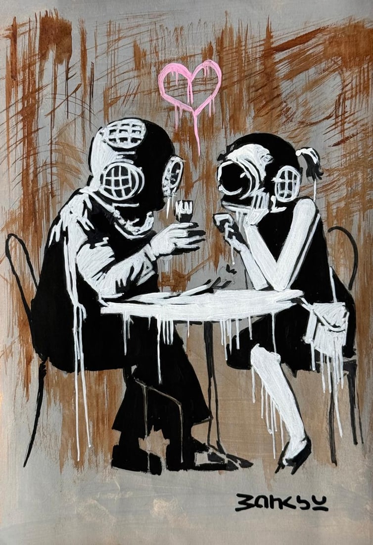 Banksy (Drawing on Paper Painting) Style of: Drawing on paper 8 x 12 inches, rendered in the style of Banksy is the pseudonym of a british artist named Robbie Banks, who was possibly born in the Bristol area in the mid-1970s. Provenance:Private 