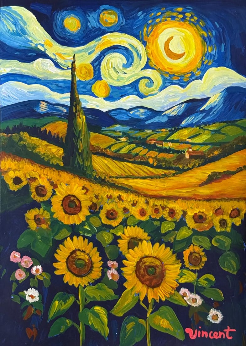 Vincent Van Gogh (Drawing on Paper Painting) Style of: Drawing on paper 7½ x 11 inches, rendered in the style of Vincent Van Gogh (30 Mar 1853 - 29 Jul 1890) was a Dutch painter, generally considered to be the greatest after Rembrandt van Rijn, and