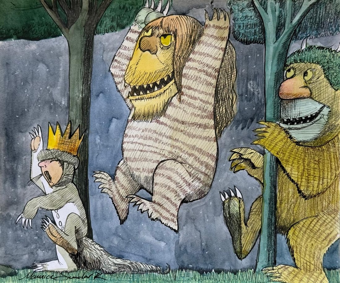 Maurice Sendak (Mixed Media On Paper Painting) In the style of (1 of 4)