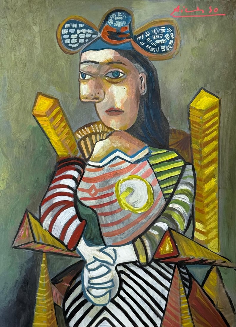 Pablo Picasso Spanish (Drawing on Paper Painting) Style of: Drawing on paper 8 x 11 inches, rendered in the style of Pablo Picasso (25 Oct 1881 - 08 Apr 1973) was a Spanish painter,he grew up in Barcelona, showing artistic talent at an early age. Condition Rep