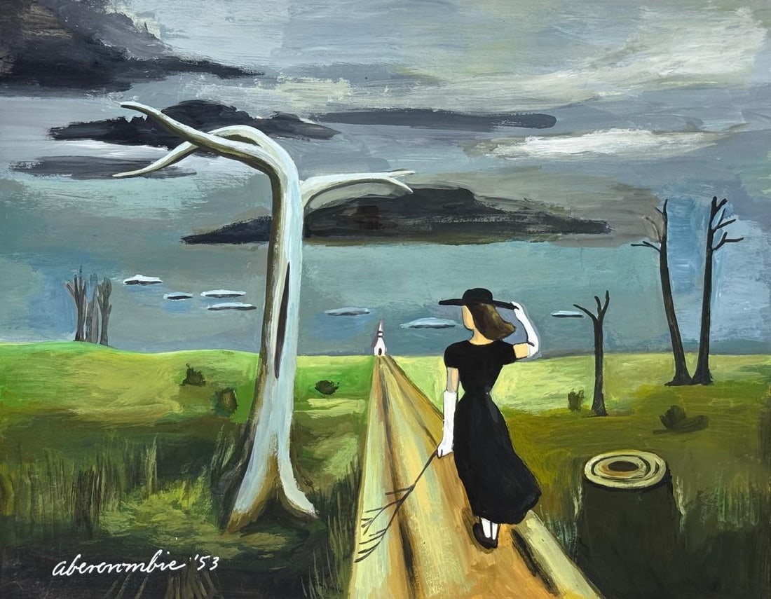 Gertrude Abercrombie (Drawing on Paper Painting) Style of: Drawing on paper 8½ x 11 inches, rendered in the style of Gertrude Abercrombie (17 Feb 1909 - 03 Jul 1977) was an American painter based in Chicago. Called "the queen of the bohemian artists", 