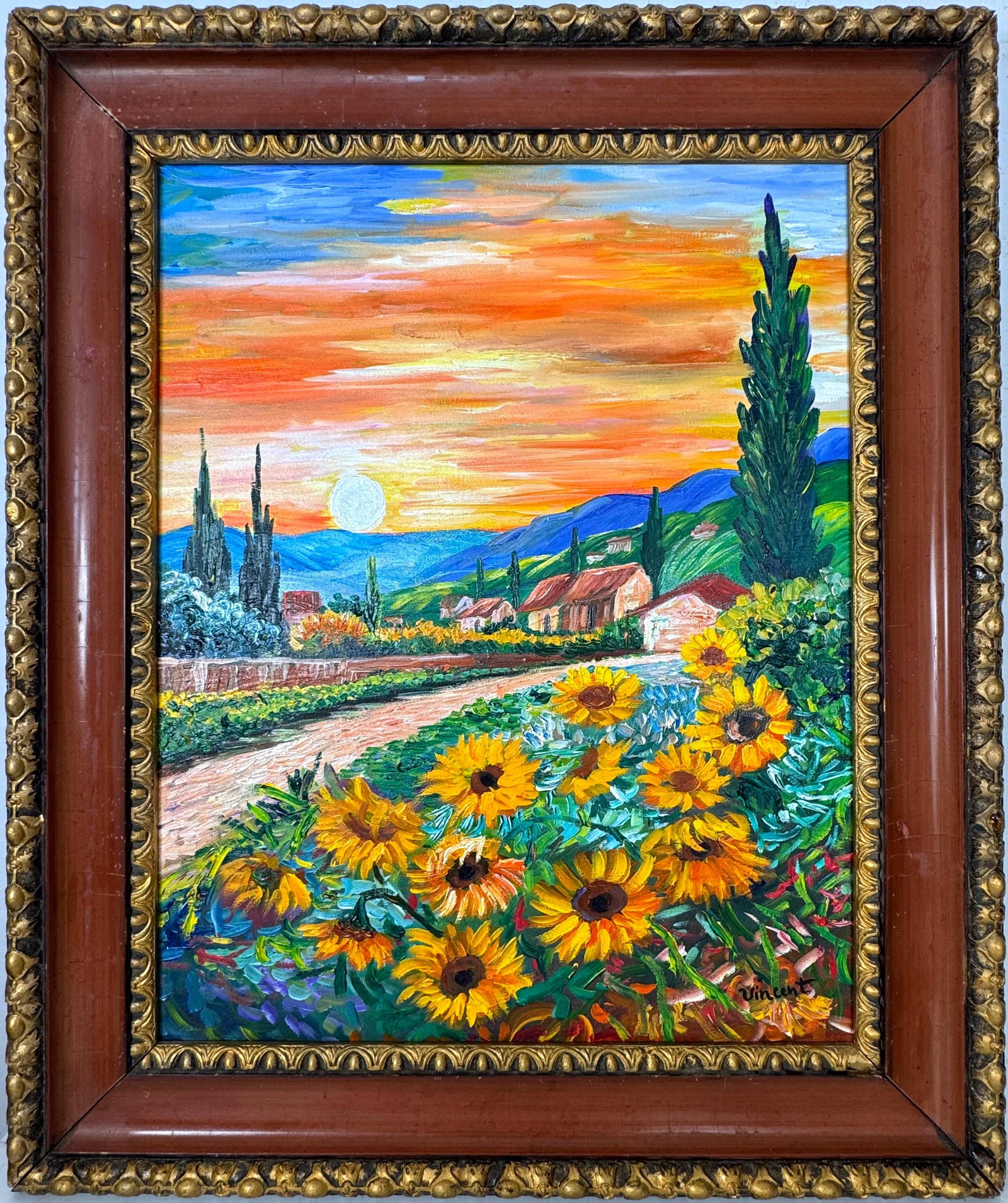Vincent Van Gogh (Oil on canvas painting) Style of: Oil on canvas painting 21 x 25 inches, rendered in the style of Vincent Van Gogh (30 Mar 1853 - 29 Jul 1890) was a Dutch painter, generally considered to be the greatest after Rembrandt van Rijn, and 
