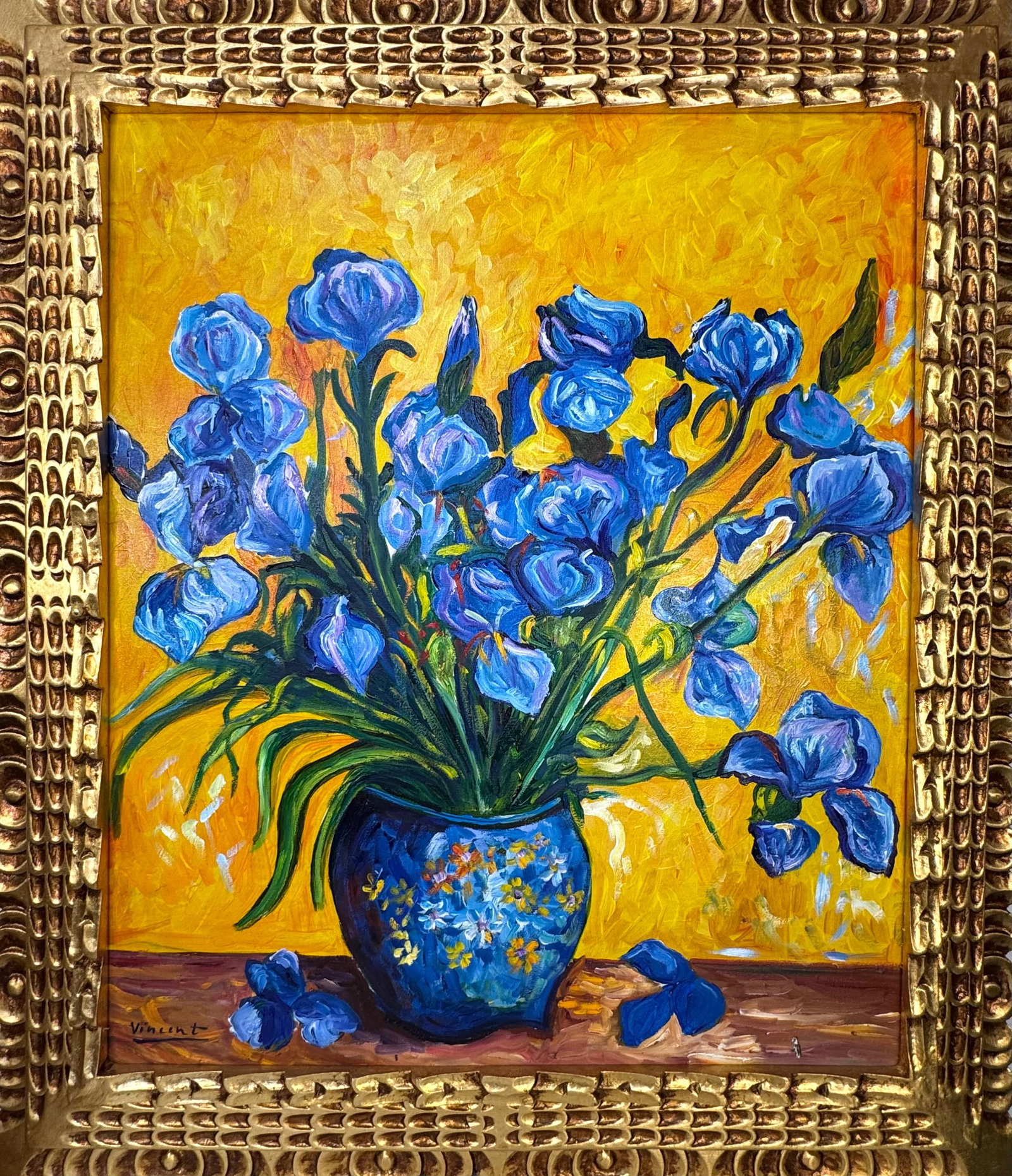 Vincent Van Gogh (Oil on Canvas Painting) Style of: Oil on canvas painting 25 x 29 inches, rendered in the style of Vincent Van Gogh (30 Mar 1853 - 29 Jul 1890) was a Dutch painter, generally considered to be the greatest after Rembrandt van Rijn, and 