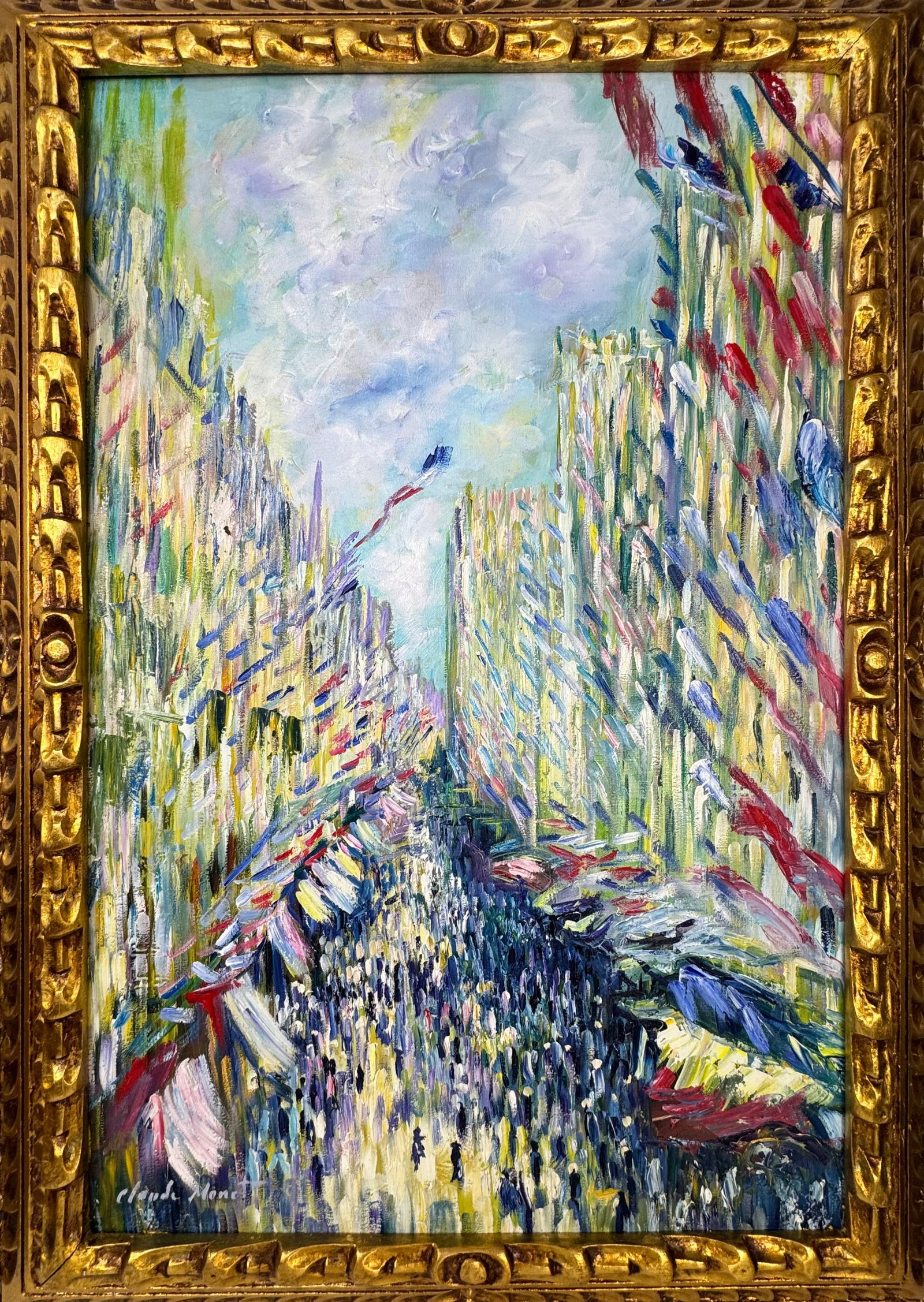 Claude Monet French (Oil on canvas painting) Style of: Oil on canvas painting 21 x 29 inches, rendered in the style of Claude Monet (14 Nov 1840 - 05 Dec 1926) was a French painter and founder of impressionist painting who is seen as a key precursor to mo