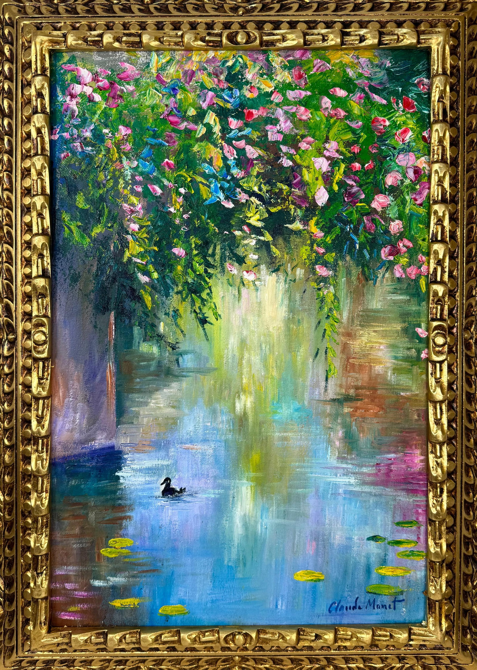 Claude Monet French (Oil on canvas painting) Style of: Oil on canvas painting 21 x 29 inches, rendered in the style of Claude Monet (14 Nov 1840 - 05 Dec 1926) was a French painter and founder of impressionist painting who is seen as a key precursor to mo