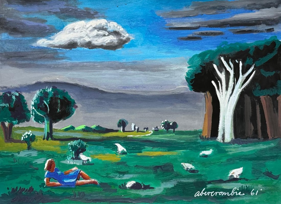 Gertrude Abercrombie (Drawing on Paper Painting) Style of: Drawing on paper 8 x 10½ inches, rendered in the style of Gertrude Abercrombie (17 Feb 1909 - 03 Jul 1977) was an American painter based in Chicago. Called "the queen of the bohemian artists", 