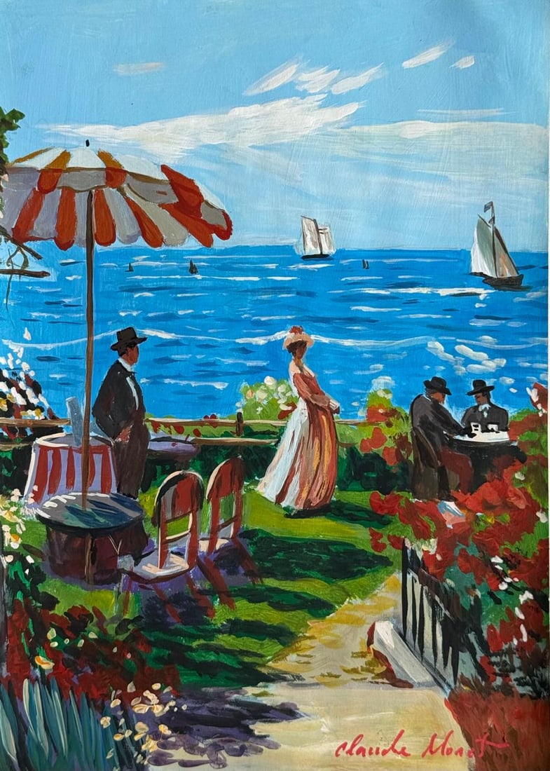 Claude Monet French (Drawing on Paper Painting) Style of: Drawing on paper 7½ x 11 inches, rendered in the style of Claude Monet (14 Nov 1840 - 05 Dec 1926) was a French painter and founder of impressionist painting who is seen as a key precursor to m