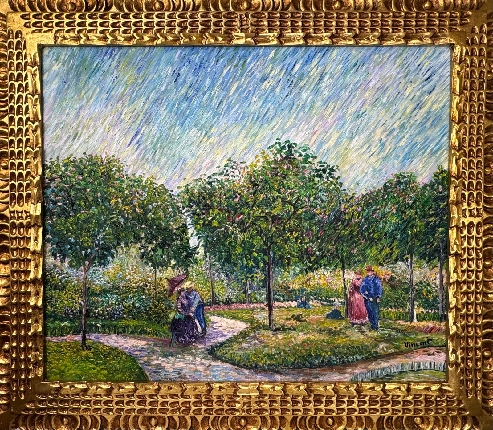 Vincent Van Gogh (Oil on canvas painting) Style of: Oil on canvas painting 25 x 29 inches, rendered in the style of Vincent Van Gogh (30 Mar 1853 - 29 Jul 1890) was a Dutch painter, generally considered to be the greatest after Rembrandt van Rijn, and 