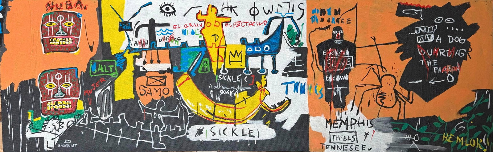 Jean-Michel Basquiat (Oil on cardboard painting) Style of (1 of 5)