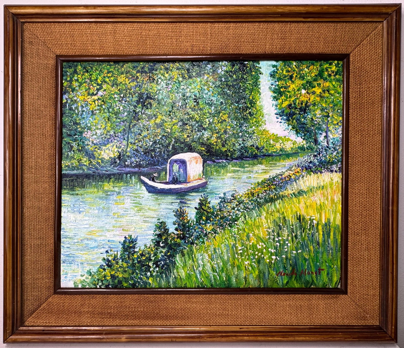 Claude Monet French (Oil on canvas painting) Style of: Oil on canvas painting 20½ x 23 inches, rendered in the style of Claude Monet (14 Nov 1840 - 05 Dec 1926) was a French painter and founder of impressionist painting who is seen as a key precurs