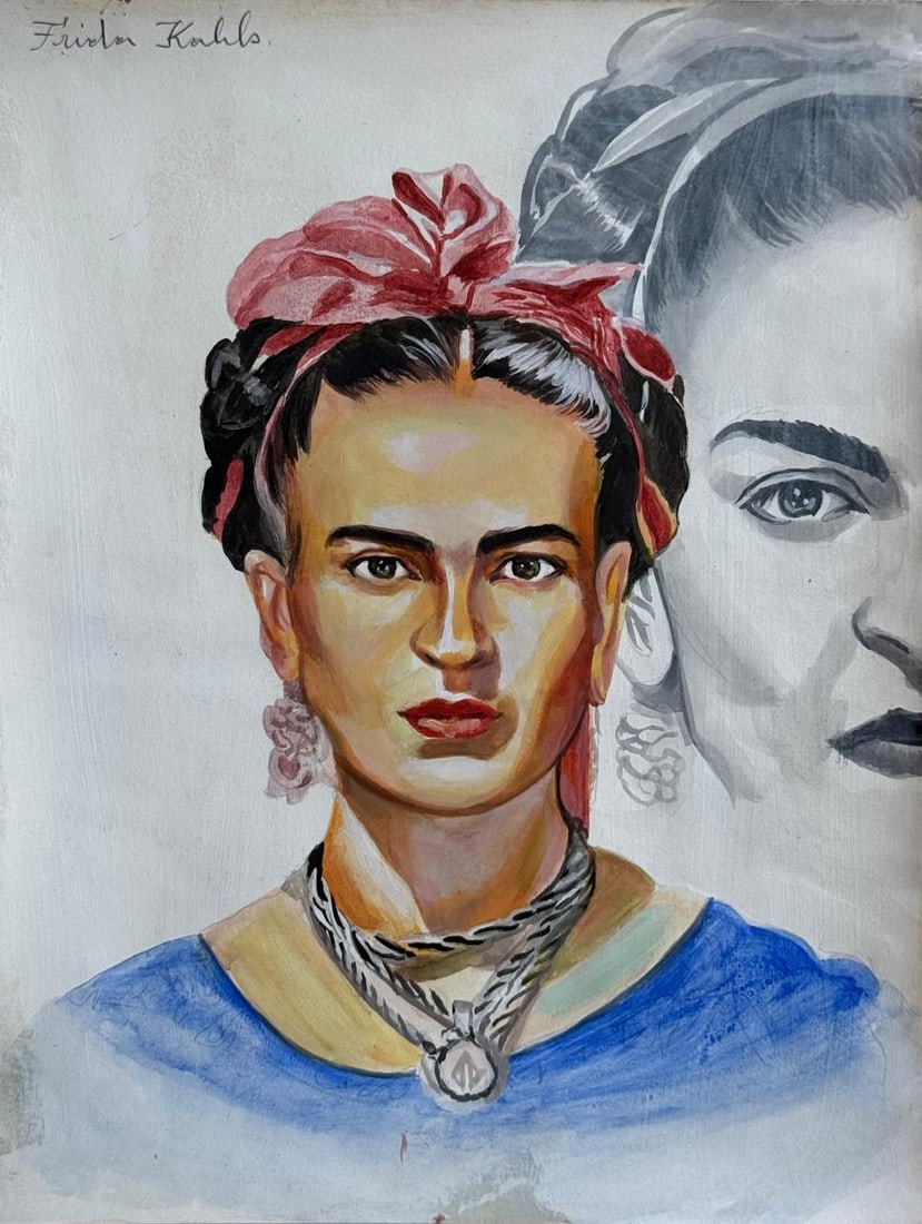 Frida Kahlo (Drawing on Paper Painting) Style of: Drawing on paper 8 x 10½ inches, rendered in the style of Frida Kahlo (06 Jul 1907 - 13 Jul 1954) was a Mexican painter known for her many portraits, self-portraits, and works inspired by the n