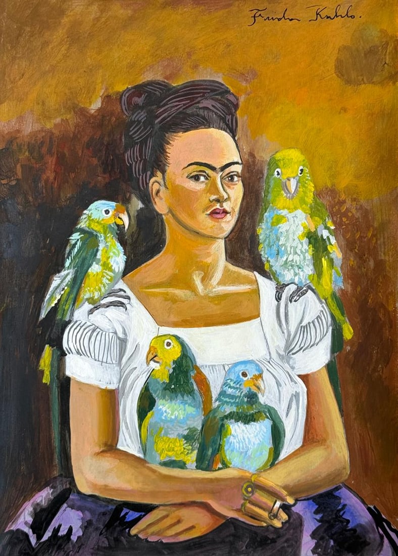 Frida Kahlo (Drawing on Paper Painting) Style of: Drawing on paper 8 x 11 inches, rendered in the style of Frida Kahlo (06 Jul 1907 - 13 Jul 1954) was a Mexican painter known for her many portraits, self-portraits, and works inspired by the nature an