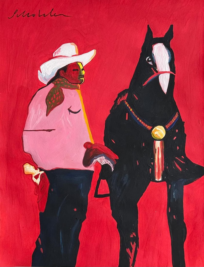 Fritz Scholder (Mixed Media On Paper Painting) In the style of: Drawing on paper 8½ x 10½ inches, rendered in the style of Fritz Scholder (06 Oct 1937 - 10 Feb 2005) was a Native American artist, who produced paintings, monotypes, lithographs, and sc