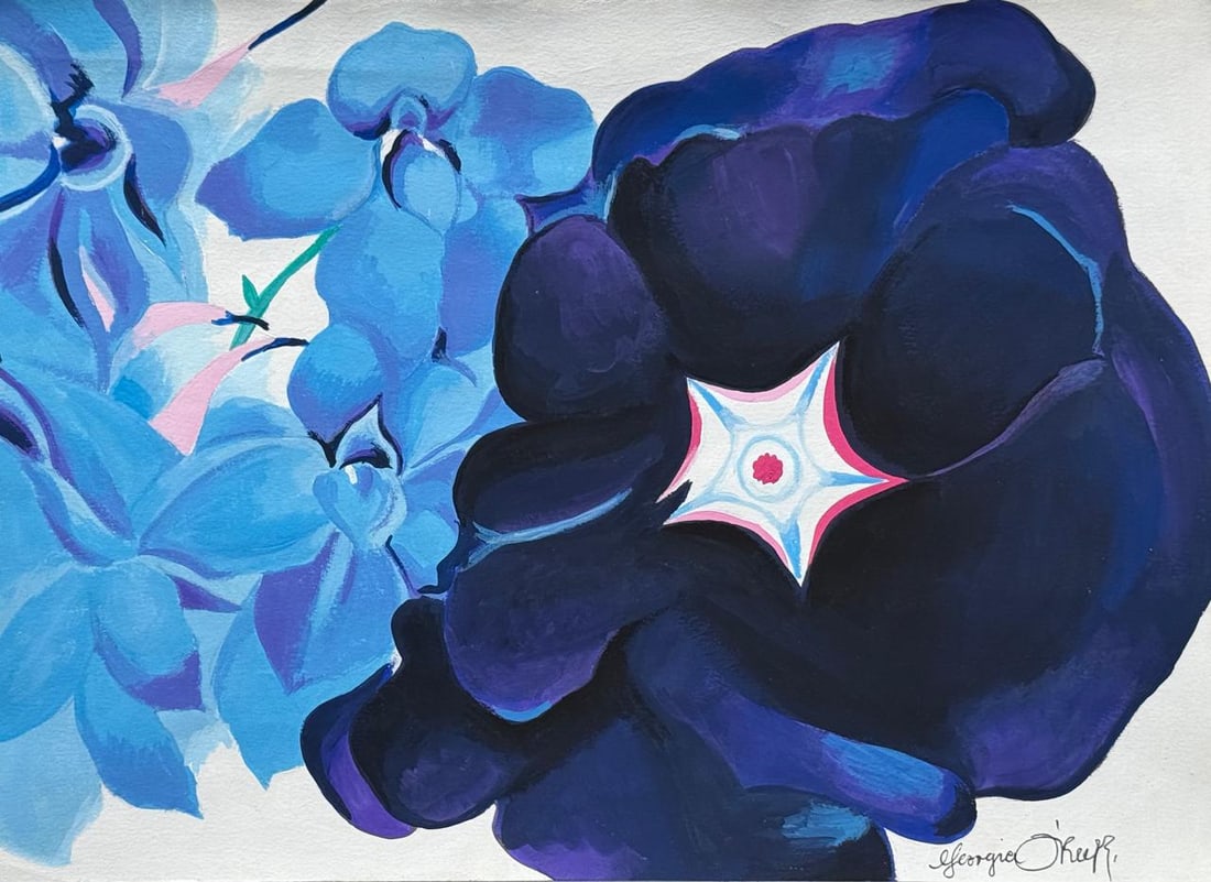 Georgia O'Keeffe (Drawing on Paper Painting) Style of: Drawing on paper 8½ x 11½ inches, rendered in the style Georgia O'Keeffe (15 Nov 1887 - 06 Mar 1986) was an American modernist painter and draftswoman whose career spanned seven decades 