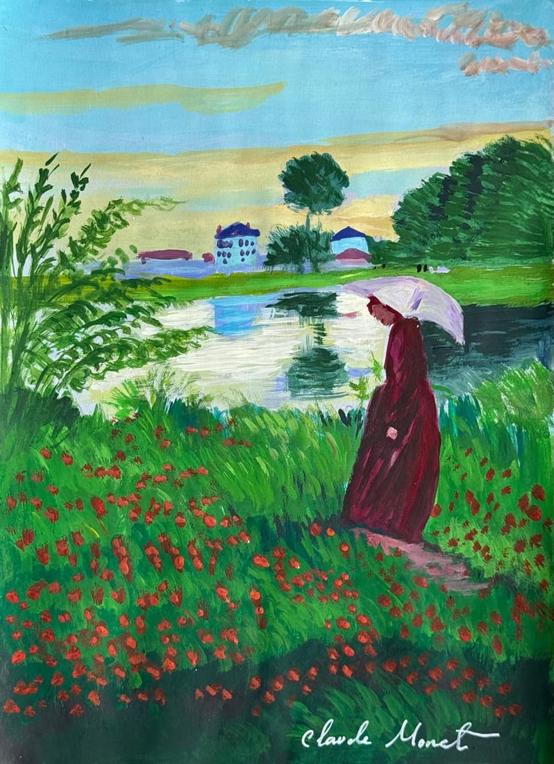 Claude Monet French (Drawing on Paper Painting) Style of: Drawing on paper 8 x 11 inches, rendered in the style of Claude Monet (14 Nov 1840 - 05 Dec 1926) was a French painter and founder of impressionist painting who is seen as a key precursor to modernism