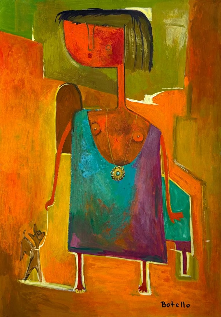 Angel Botello (Drawing on Paper Painting) Style of: Mixed media on paper 8½ x 12 inches, rendered in the style of Angel Botello (20 Jun 1913 - 11 Nov 1986) was a Spanish-Puerto Rican painter, sculptor and graphic artist. He was dubbed "The Carib