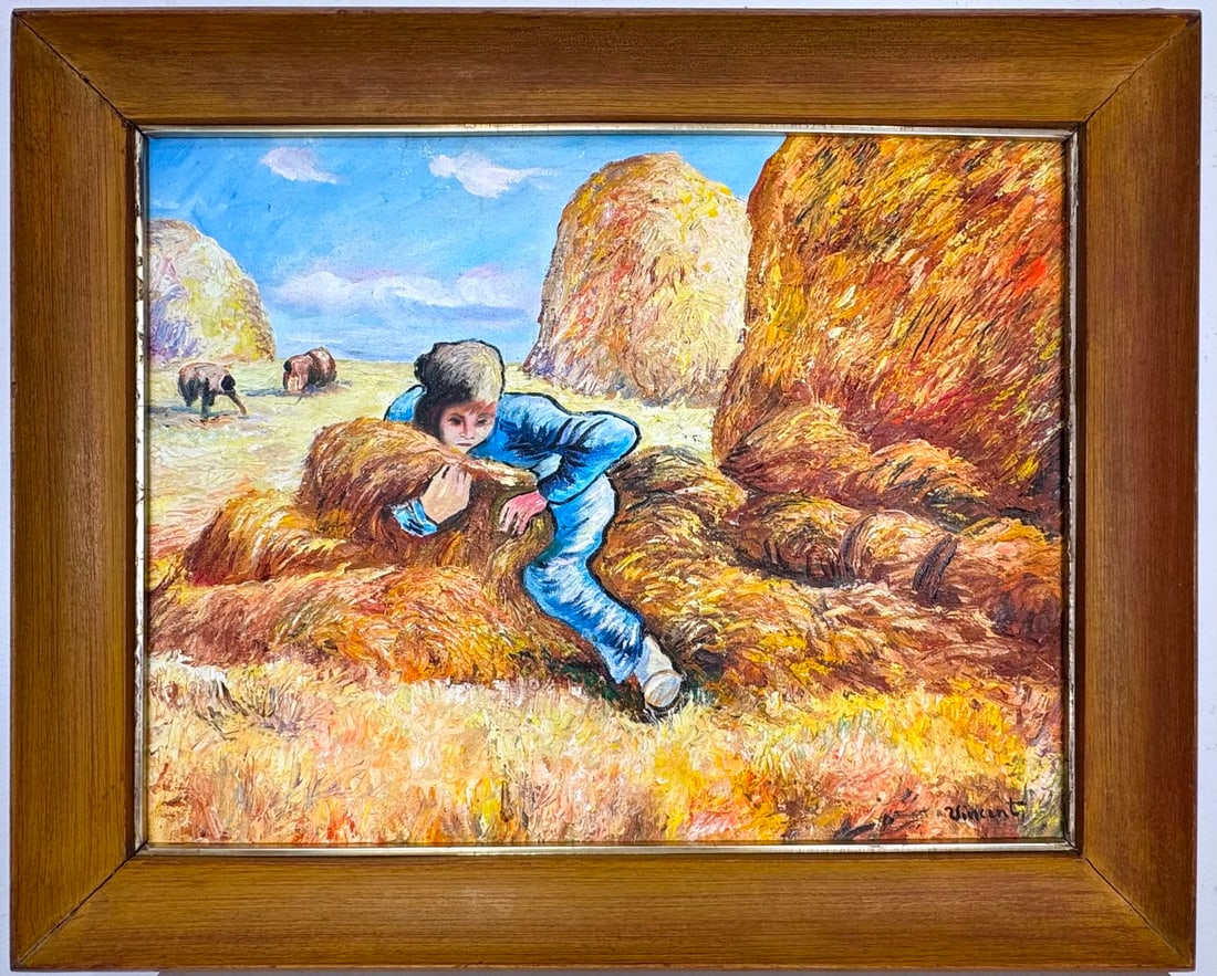 Vincent Van Gogh (Oil on canvas painting) Style of: Oil on canvas painting 22½ x 27½ inches, rendered in the style of Vincent Van Gogh (30 Mar 1853 - 29 Jul 1890) was a Dutch painter, generally considered to be the greatest after Rembrand