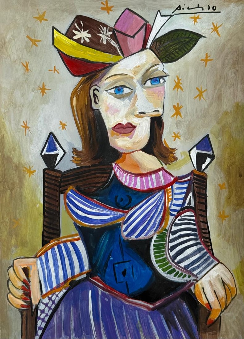 Pablo Picasso Spanish (Drawing on Paper Painting) Style of (1 of 4)