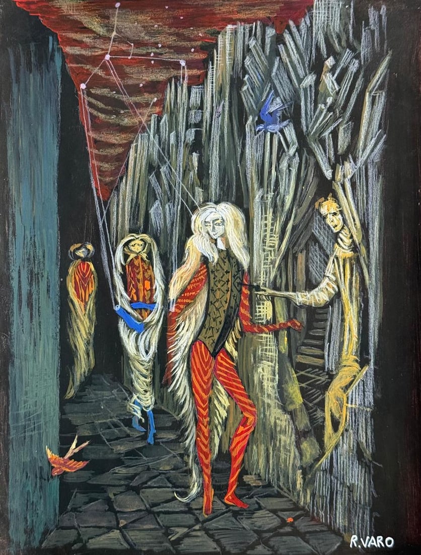Remedios Varo (Drawing on Paper Painting) Style of: Drawing on paper 8½ x 11 inches, rendered in the style of Remedios Varo between (16 Dec 1908 - 08 Oct 1963) was a Spanish surrealist painter, writer, and graphic artist. Her work features Surre
