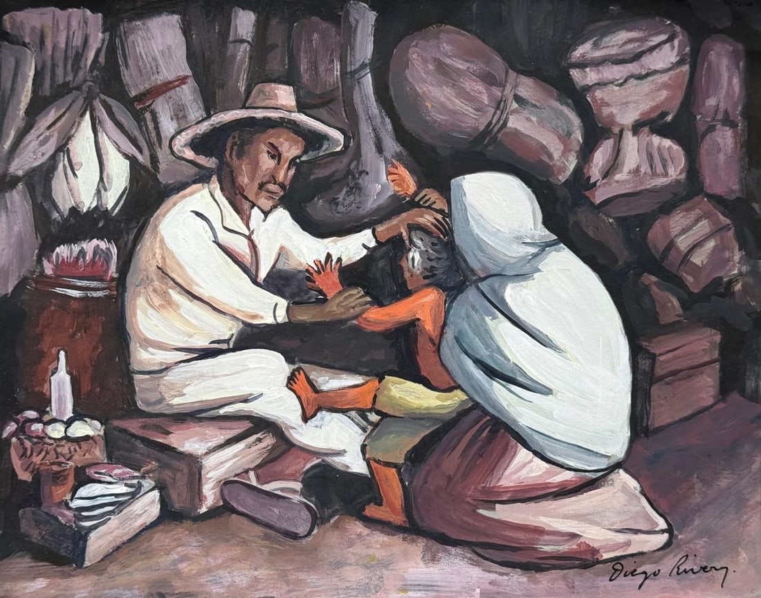 Diego Rivera (Drawing on Paper Painting) Style of (1 of 4)