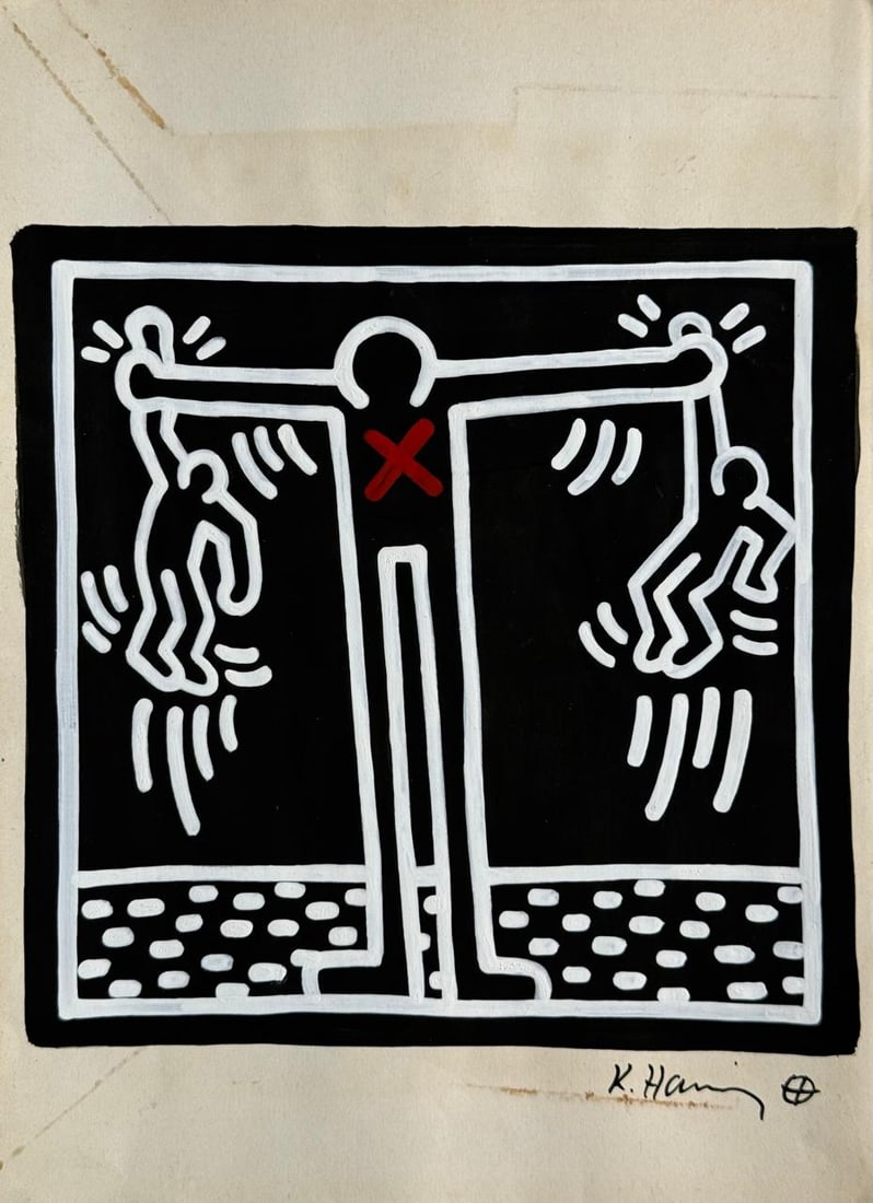 Keith Haring (Drawing on Paper Painting) Style of (1 of 4)
