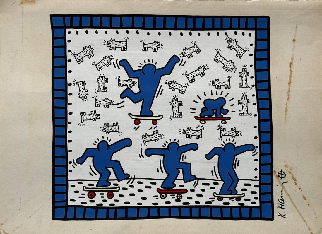 Keith Haring (Drawing on Paper Painting) Style of (1 of 4)