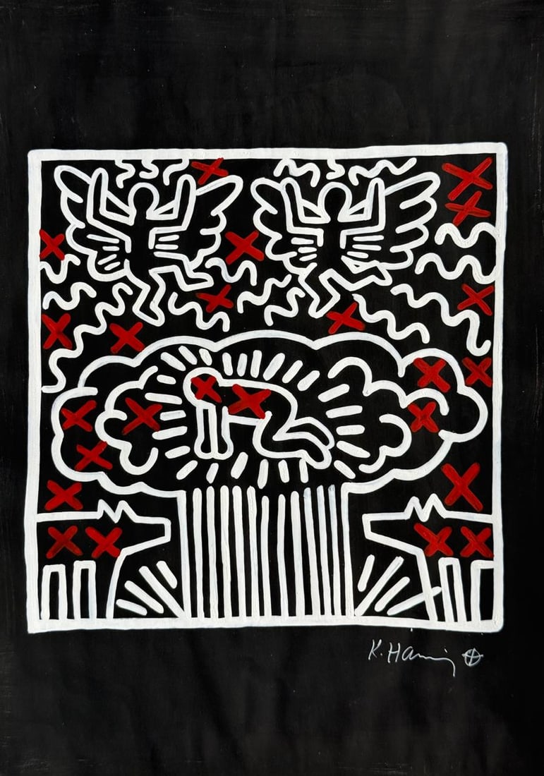 Keith Haring (Drawing on Paper Painting) Style of (1 of 4)