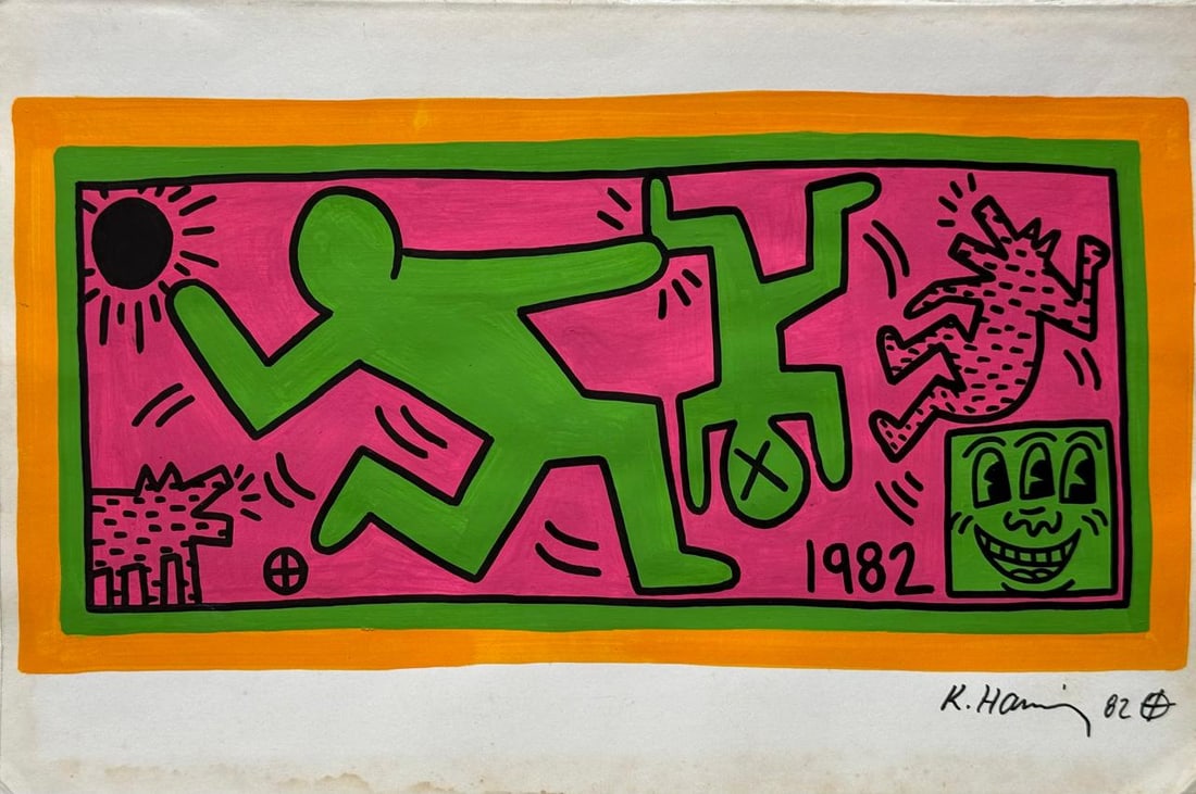 Keith Haring (Drawing on Paper Painting) Style of (1 of 4)
