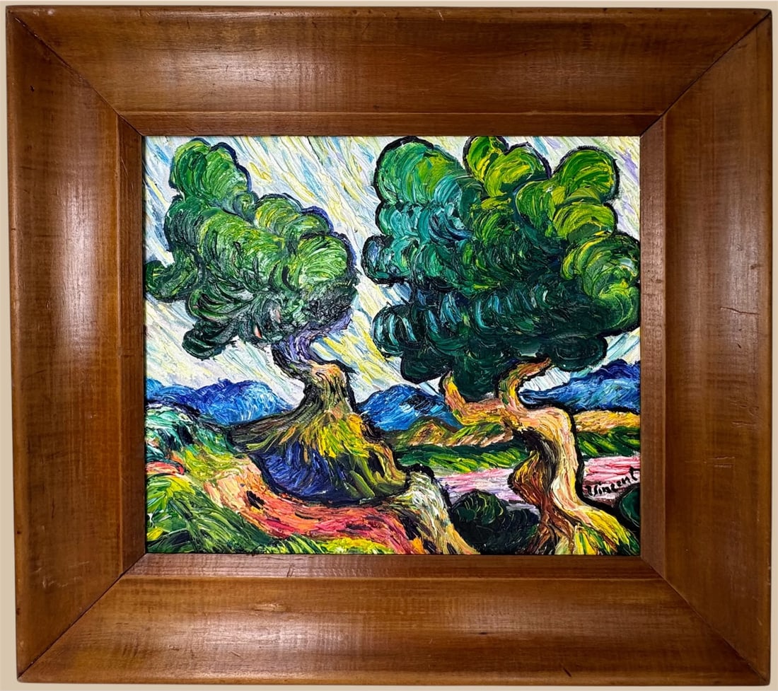 Vincent Van Gogh (Oil on canvas painting) Style of: Oil on canvas painting 16 x 18 inches, rendered in the style of Vincent Van Gogh (30 Mar 1853 - 29 Jul 1890) was a Dutch painter, generally considered to be the greatest after Rembrandt van Rijn, and 