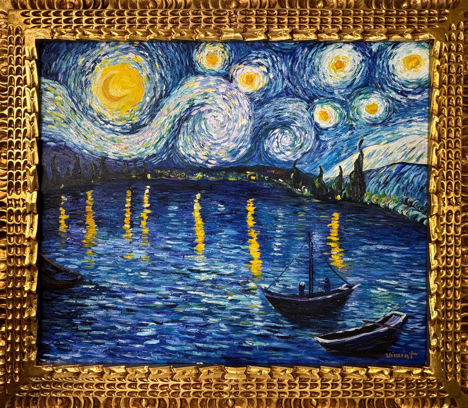 Vincent Van Gogh (Oil on Canvas Painting) Style of: Oil on canvas painting 25 x 29 inches, rendered in the style of Vincent Van Gogh (30 Mar 1853 - 29 Jul 1890) was a Dutch painter, generally considered to be the greatest after Rembrandt van Rijn, and 