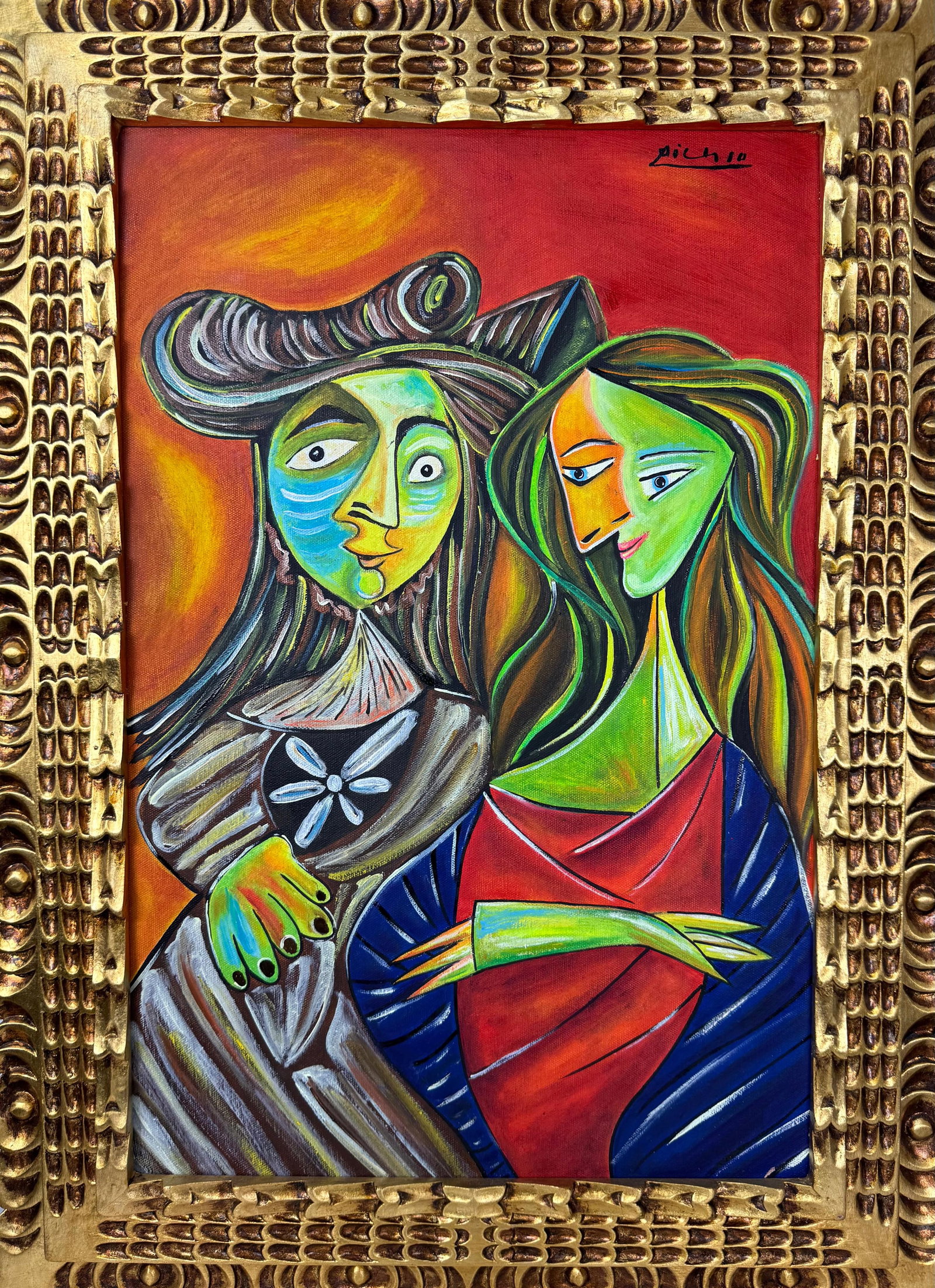Pablo Picasso Spanish (Oil on canvas painting) Style of: Oil on canvas painting 21 x 29 inches, rendered in the style of Pablo Picasso (25 Oct 1881 - 08 Apr 1973) was a Spanish painter,he grew up in Barcelona, showing artistic talent at an early age. Proven