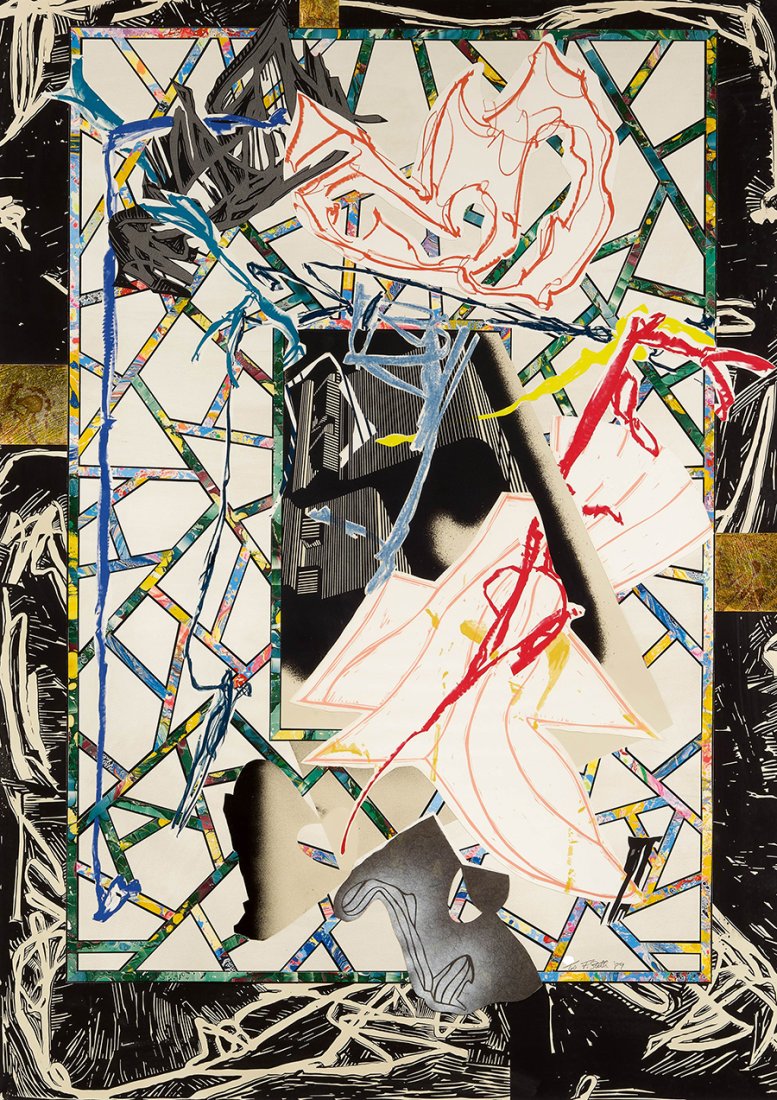 FRANK STELLA - "THE COUNTERPANE" - Signed screenprint, lithograph and linocut with collage (1 of 3)