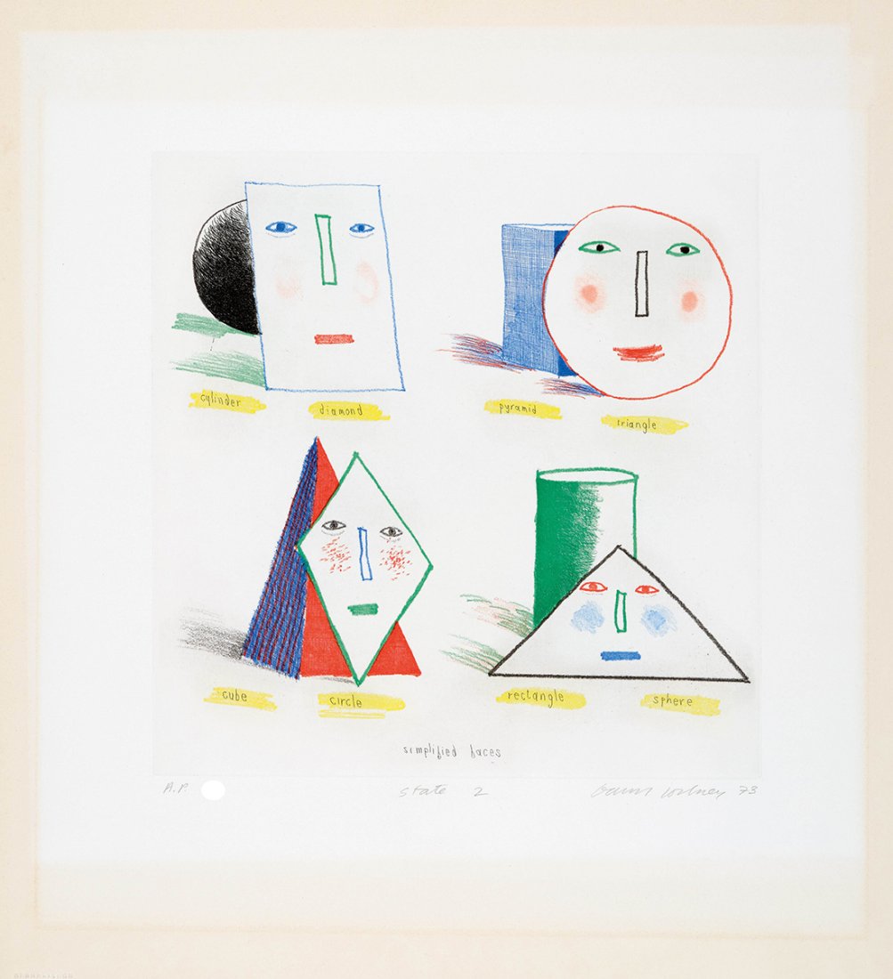 DAVID HOCKNEY - "SIMPLIFIED FACES STATE II" -Signed etching (1 of 4)