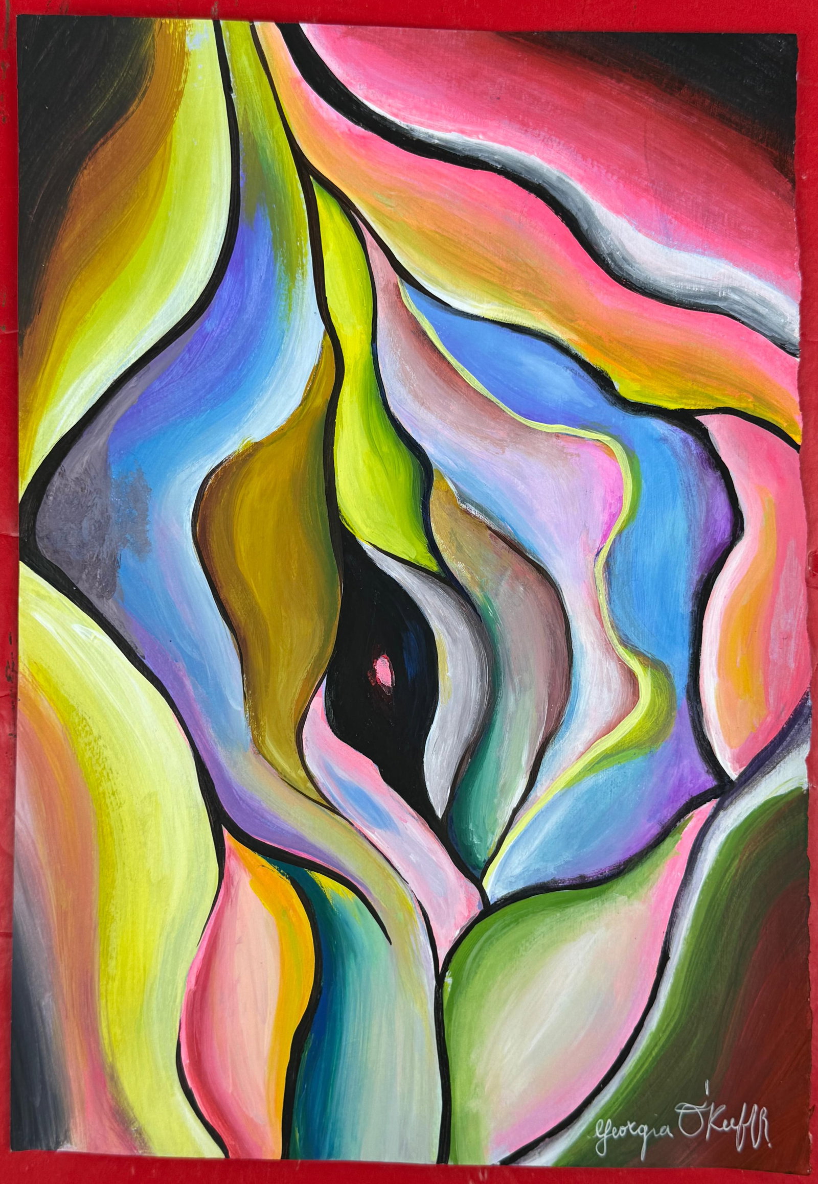 Georgia O'Keeffe (Drawing on Paper Painting) Style of: Drawing on paper 8½ x 12 inches, rendered in the style of Georgia O'Keeffe (15 Nov 1887 - 06 Mar 1986) was an American modernist painter and draftswoman whose career spanned seven decades and w