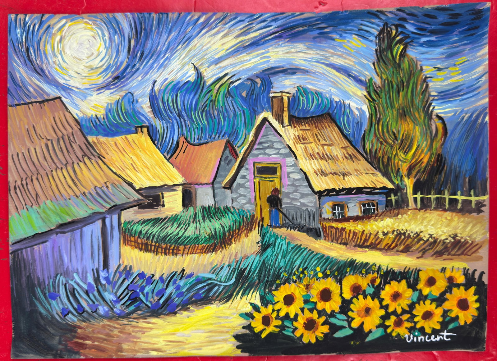 Vincent Van Gogh (Drawing on Paper Painting) Style of: Drawing on paper 8.5 x 12 inches, rendered in the style of Vincent Van Gogh (30 Mar 1853 - 29 Jul 1890) was a Dutch painter, generally considered to be the greatest after Rembrandt van Rijn, and one o