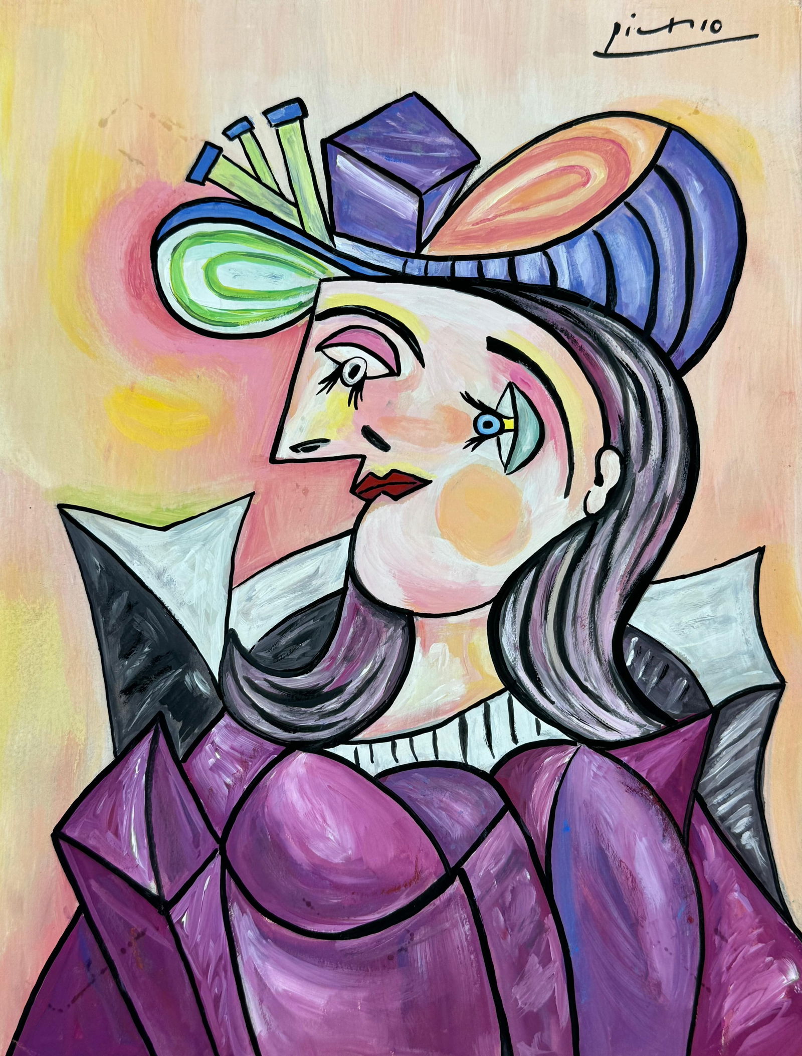 Pablo Picasso Spanish (Drawing on Paper Painting) Style of (1 of 3)