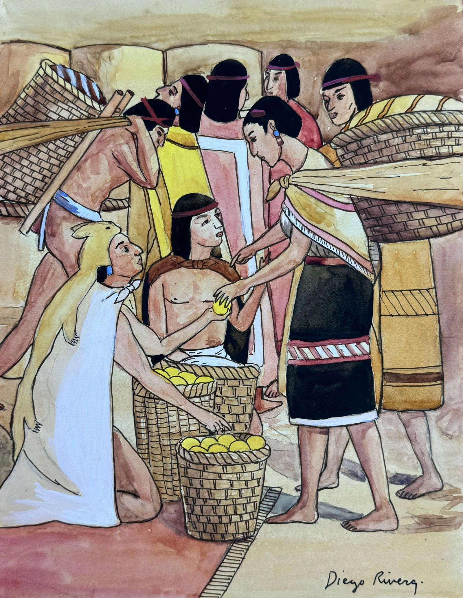 Diego Rivera (Drawing on Paper Painting) Style of (1 of 4)