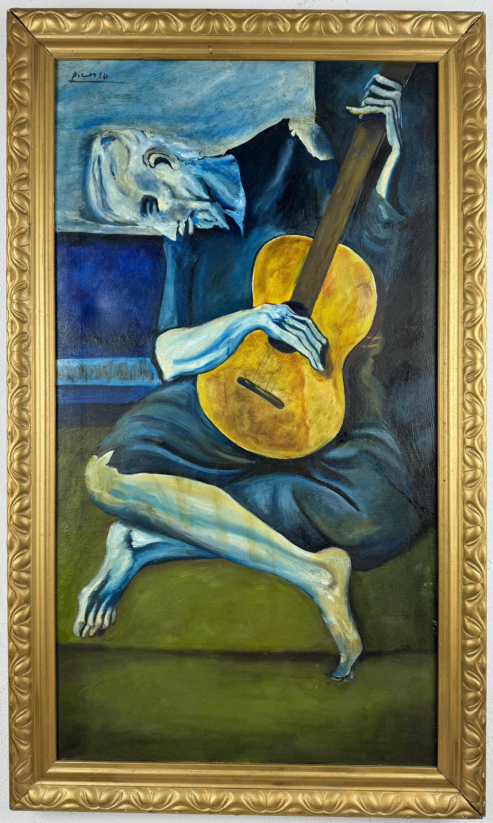 Pablo Picasso Spanish (Oil on canvas painting) Style of: Oil on canvas painting 35 x 20 3/4 inches, rendered in the style of Pablo Picasso (25 Oct 1881 - 08 Apr 1973) was a Spanish painter,he grew up in Barcelona, showing artistic talent at an early age. Pr