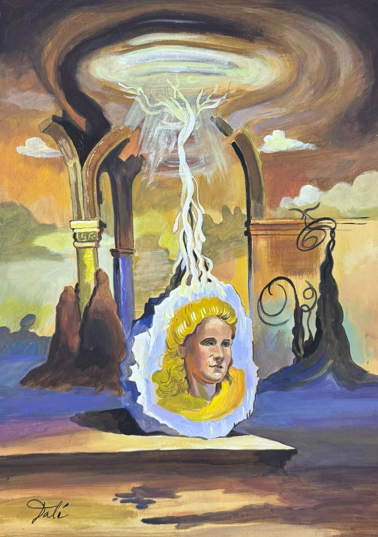 Salvador Dali Spanish (Drawing on Paper Painting) Style of: Drawing on paper 8½ x 12 inches, rendered in the style of Salvador Dali between (11 May 1904 - 23 Jan 1989) was a Spanish surrealist artist, painter and printmaker, influential for his explorat