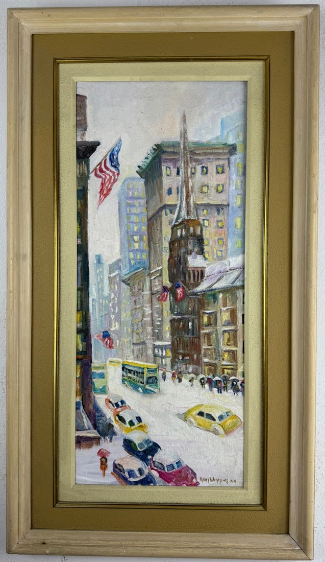 Guy Carleton Wiggins (Oil on canvas painting) Style of: Oil on canvas Painting, rendered in the style of Guy Carleton Wiggins. Measures with frame: 33 1/4” x 19” Inches aprox. Unframed: 26 1/2 x 12 1/4 Inches aprox. Provenance: Private Collecti