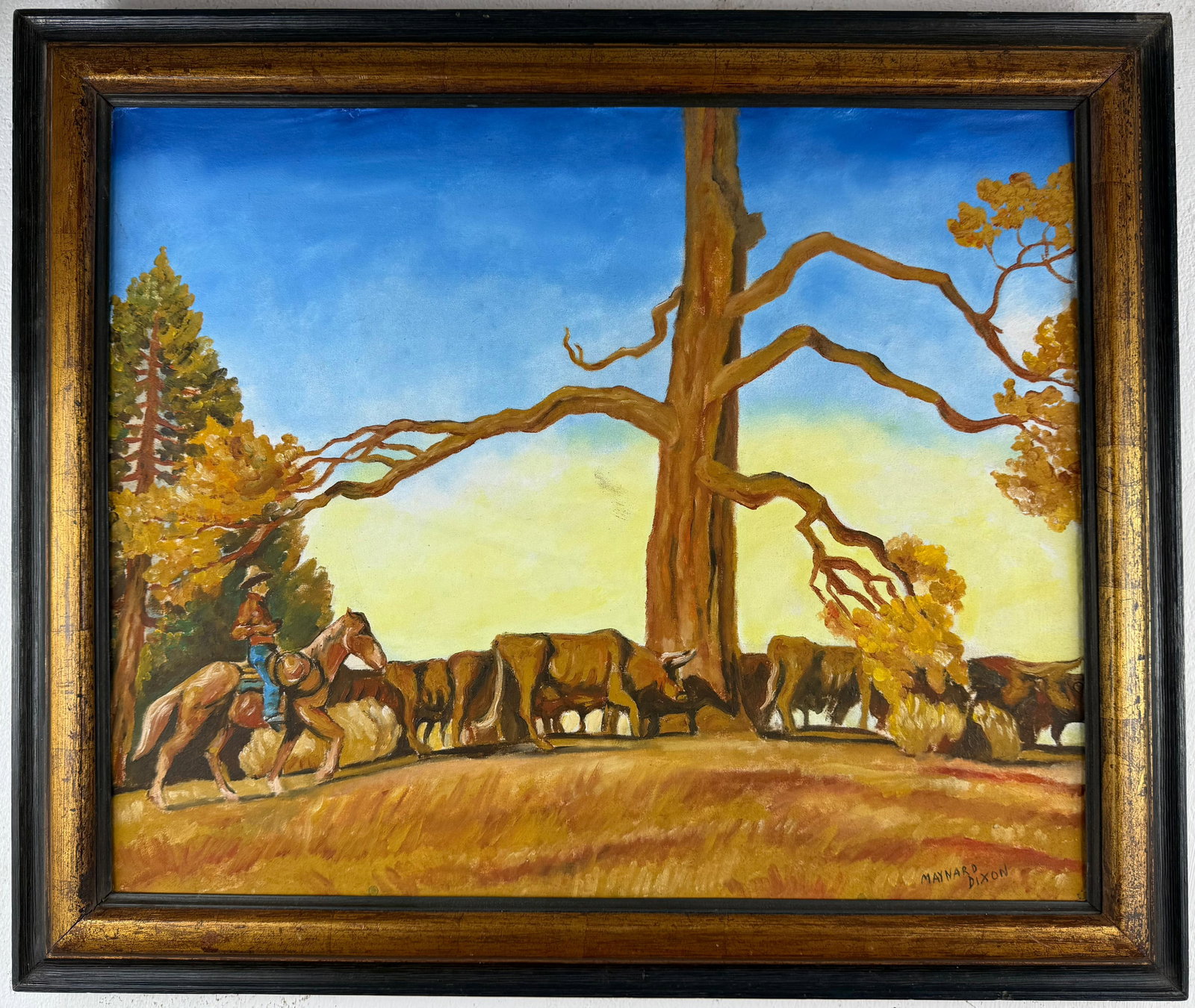 Maynard Dixon American (Oil on Canvas painting) In The Style Of: Oil on canvas painting, rendered in the style of Maynard Dixon. Measures: 25” x 21" Inches aprox. Provenance: Private Collection. Painting is framed. "In the style of" means after the artist. Ch