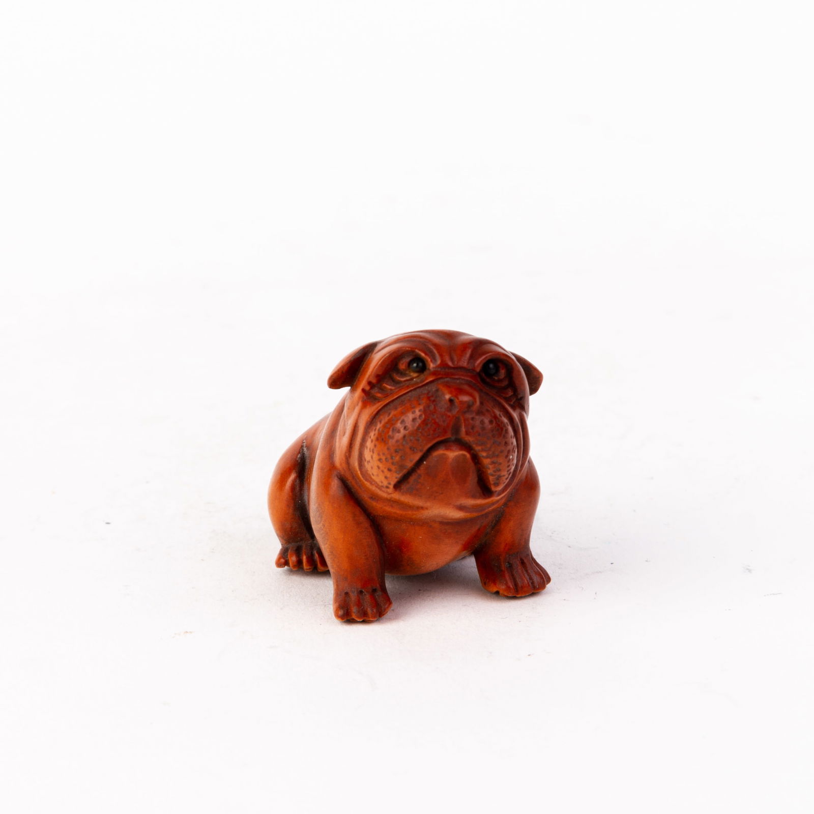 Signed Japanese Boxwood Netsuke Inro Bulldog Meiji Period (1 of 5)