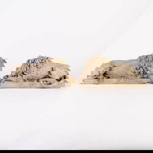After Antonio Canova (1757-1822) Pair of Sleeping Lions Sculptures: DIMENSIONS APPROX 31x14x9.5CM.