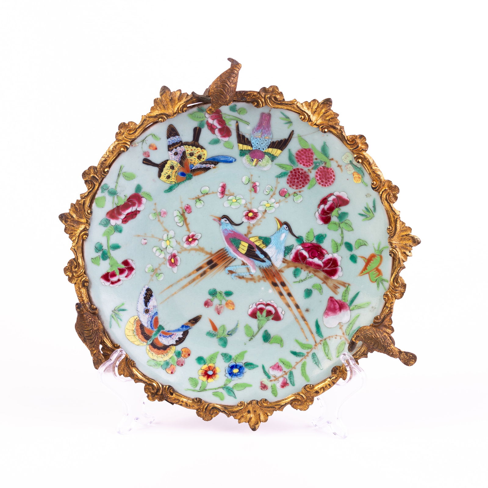 Chinese Celadon Famille Rose Porcelain Gilt Mounted Plate (1 of 8)