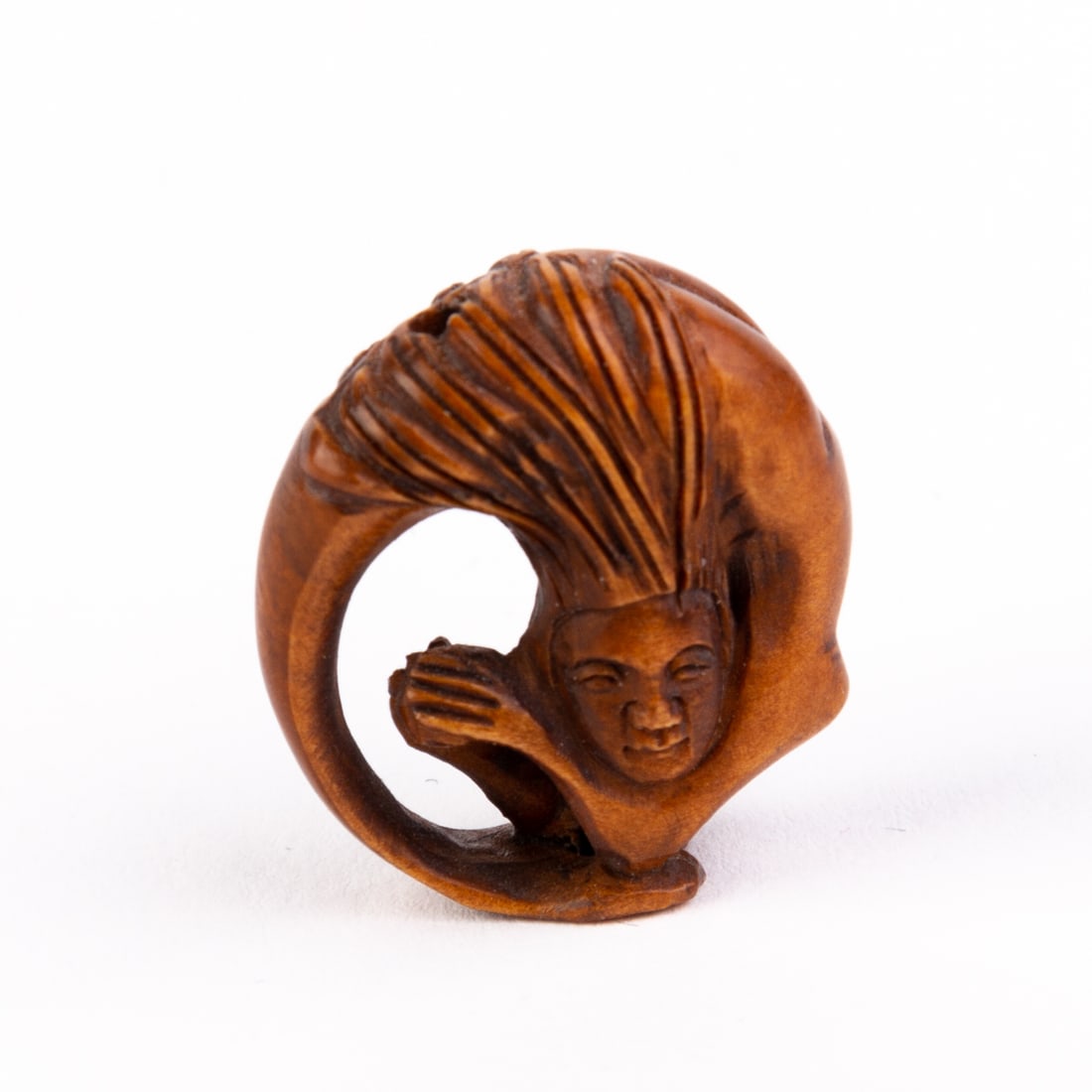 Signed Japanese Carved Wood Netsuke Inro Mermaid (1 of 5)